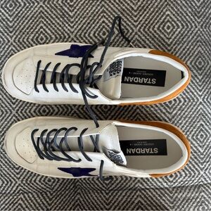 Golden Goose White and Orange Sneakers with Blue Star